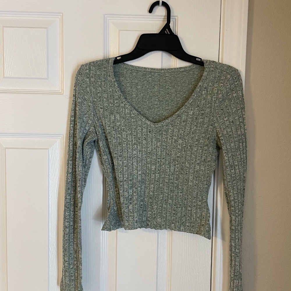 Bundle Of 3 Neutral Green Black Long Sleeve Cropped Minimalist Shirts Bodysuit